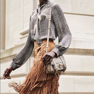 Intermix Goat Suede Fringe Boho Tan Skirt